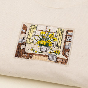 Sonnige Küche - T-Shirt mit Stickerei