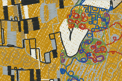 Close-up of the stitches in the Klimt design