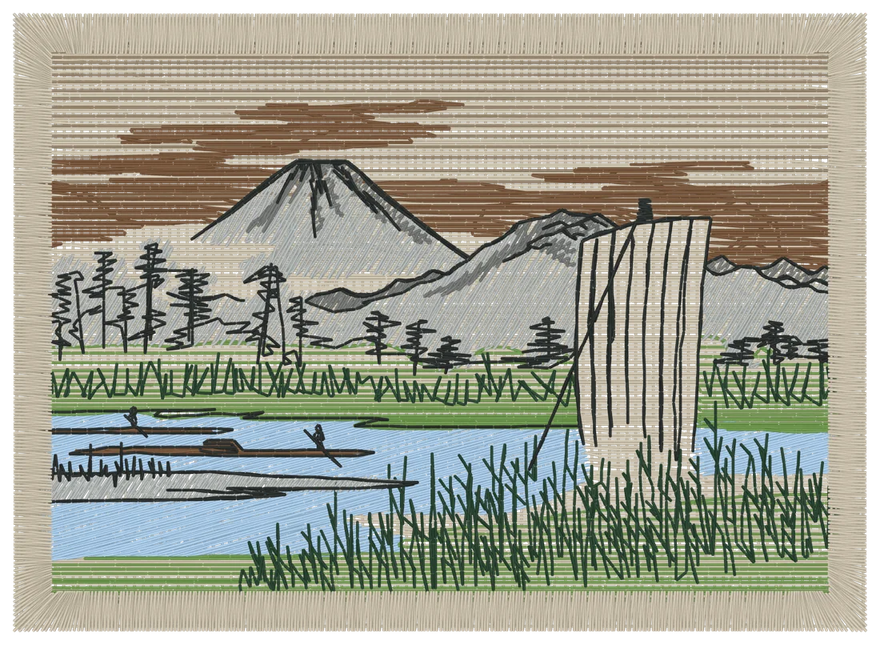 The finished Fuji Sanjurokkei embroidery design