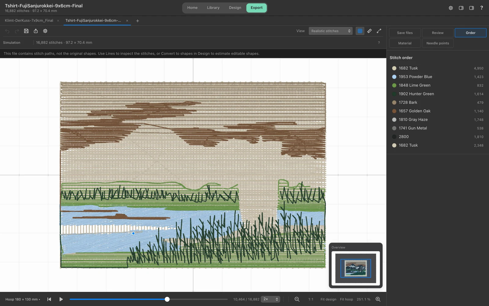 Nuime Designer: geöffnete PES-Datei mit Stichsimulation
