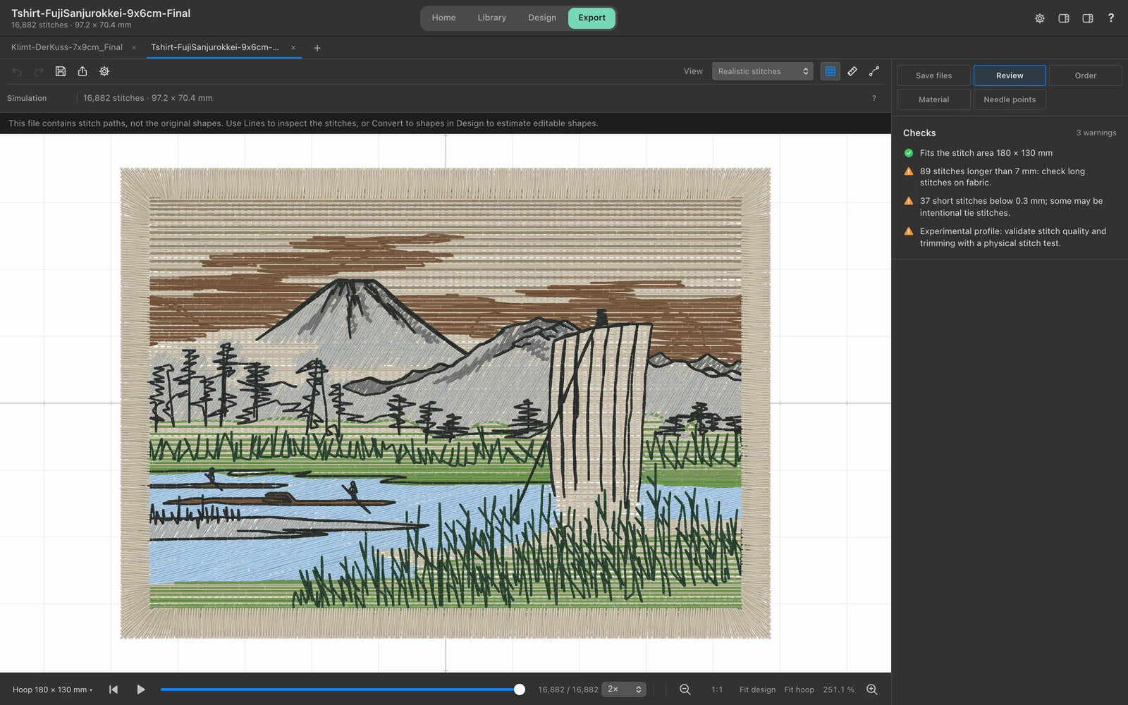 Nuime Designer: hints about problem spots before stitching