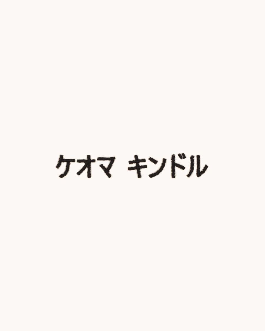 Personalisiertes T-Shirt in Weiß mit japanischem gesticktem Text – Detailaufnahme der Stickerei [MOT]